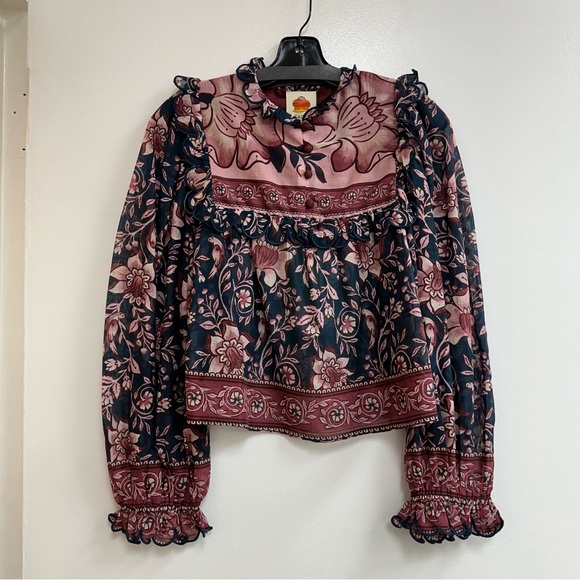 FARM Rio Ainika Charm Teal Long Sleeve Blouse - Picture 3 of 8